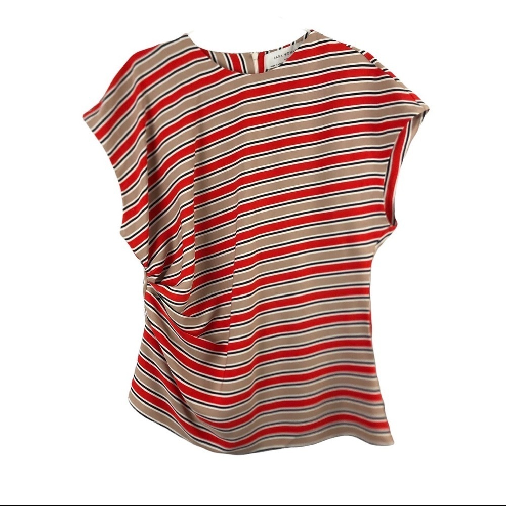 Zara Striped Ruched Asymmetrical  Blouse